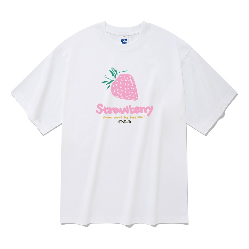 20수 핑크 스트로우베리 반팔 티셔츠 화이트